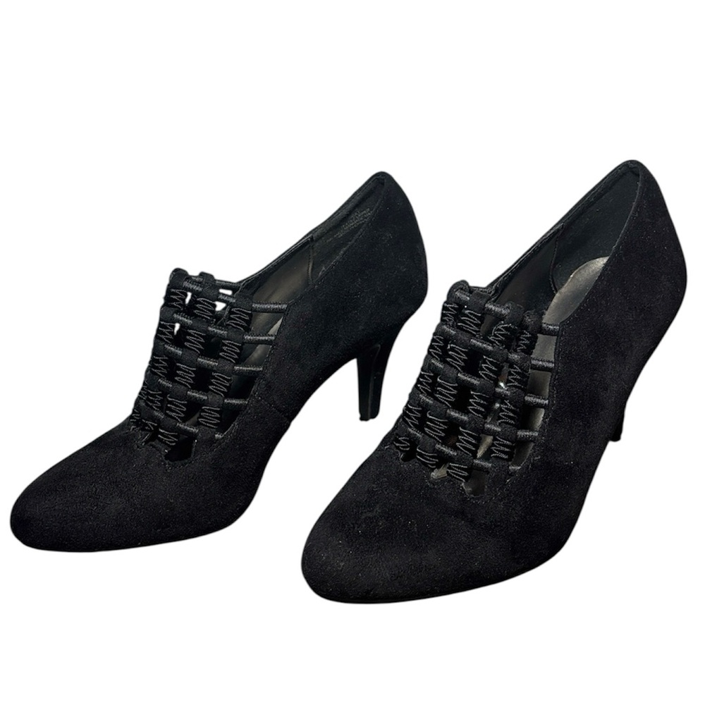 Impo Black Suede Lace-Front Stretch Pumps size 6M Women’s